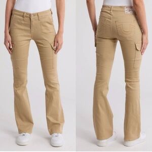 TRUE RELIGION Bootcut Cargo Utility Pant Tan Travertine Flap Pockets Size 27 NWT